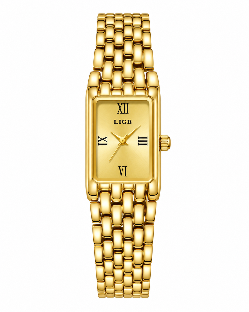 Damen Armbanduhr Rechteckig Gold