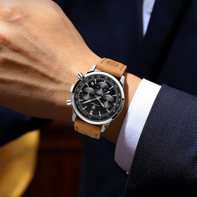 Herren Sportchronograph Veloursleder