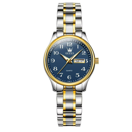 Damen Metallbanduhr mit Wochentag und Datum
