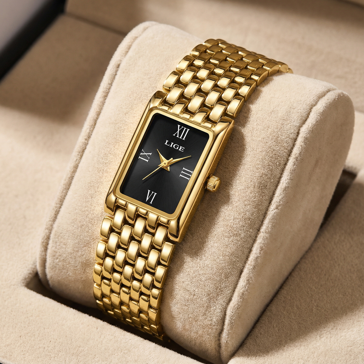 Damen Armbanduhr Rechteckig Gold