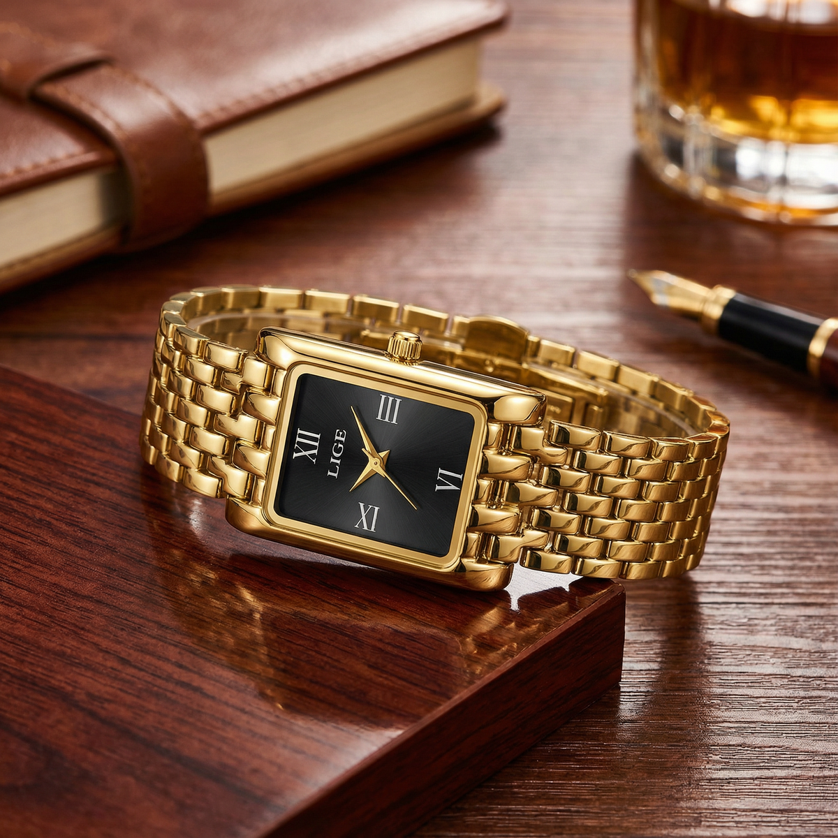 Damen Armbanduhr Rechteckig Gold