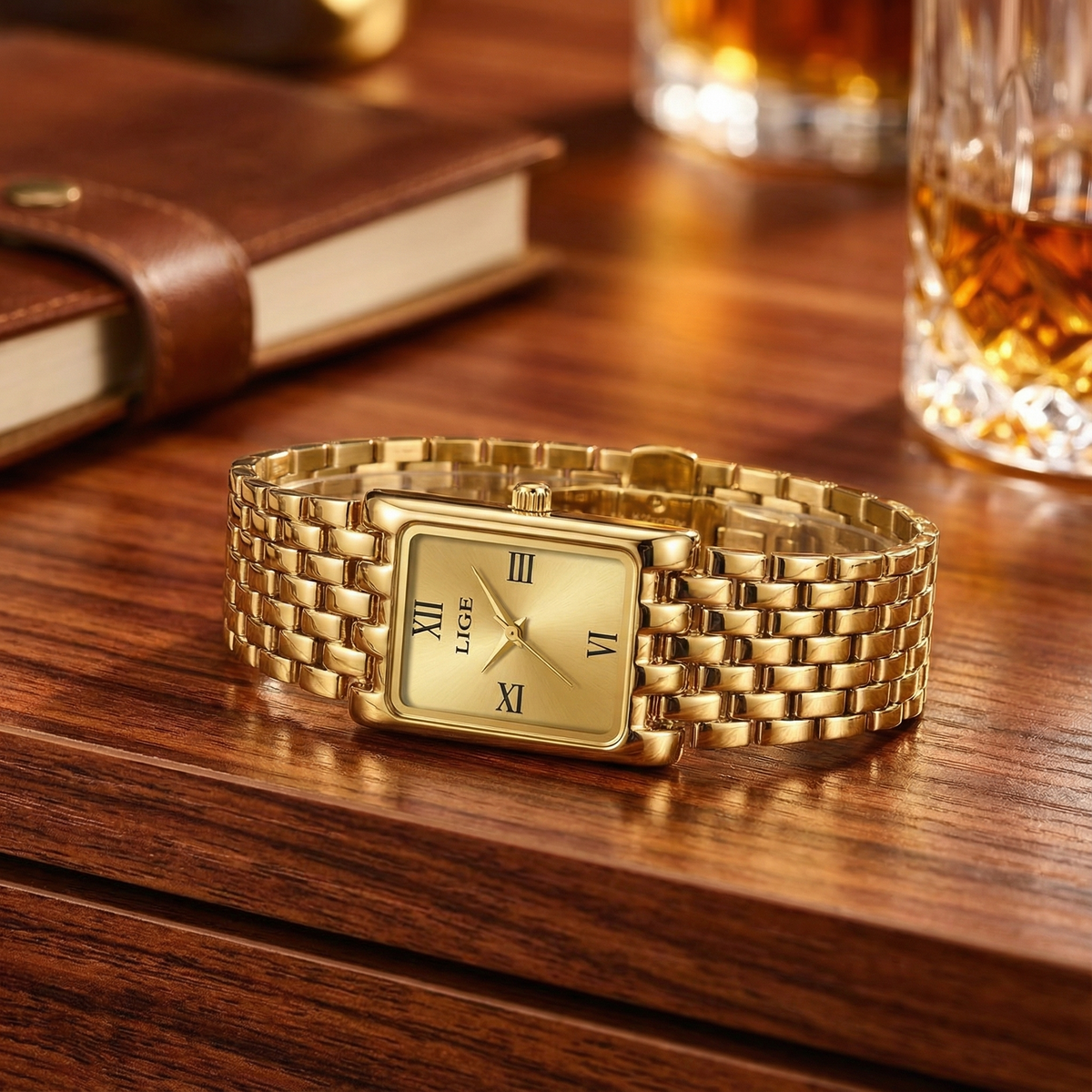 Damen Armbanduhr Rechteckig Gold
