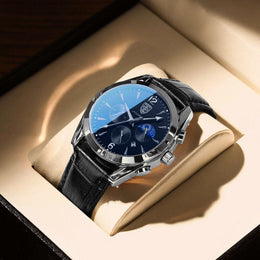 Herren Kleiduhr mit Lederarmband