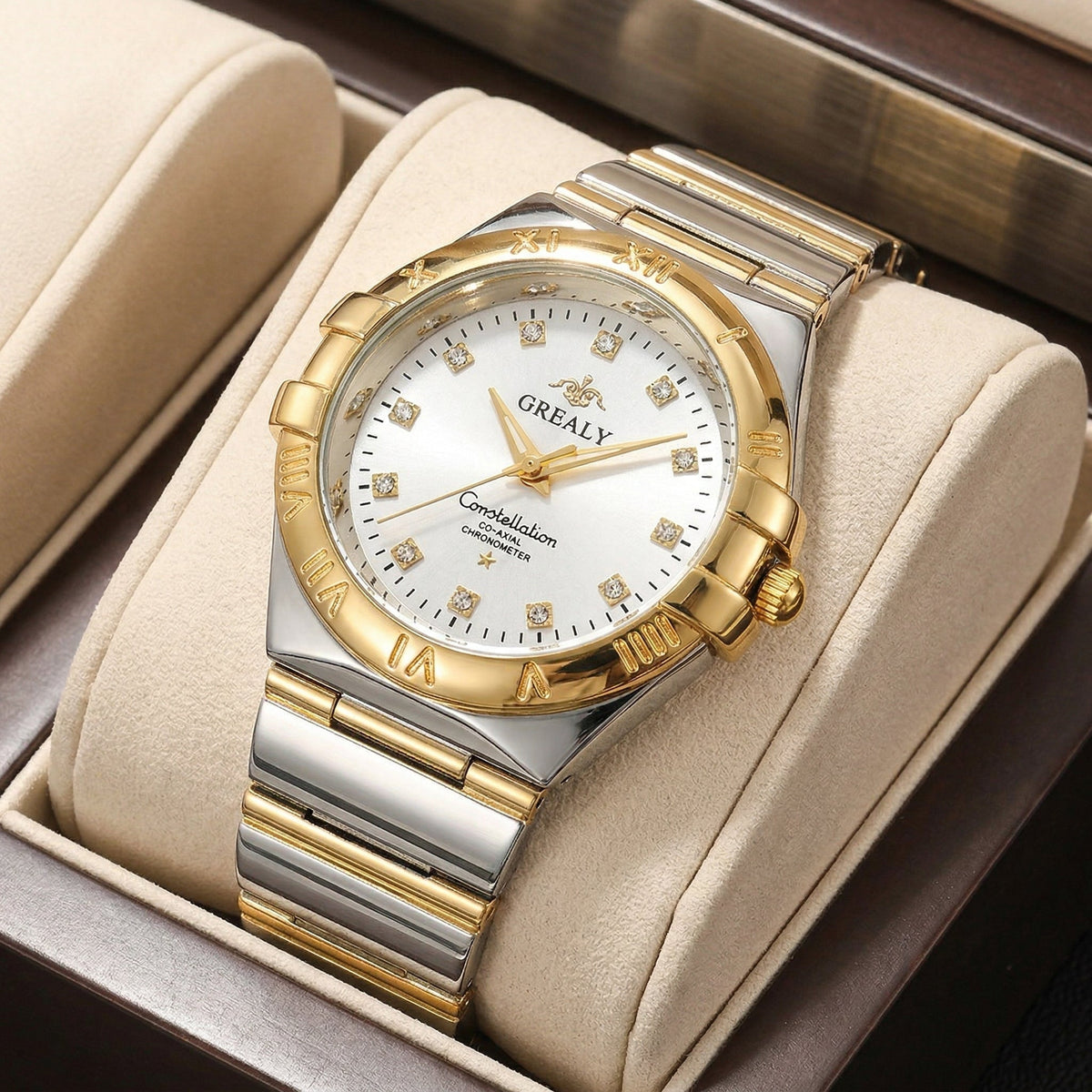 Damen Metallbanduhr Bicolor