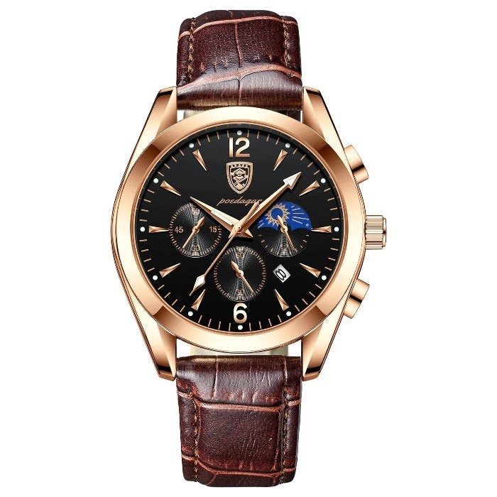 Herren Kleiduhr mit Lederarmband