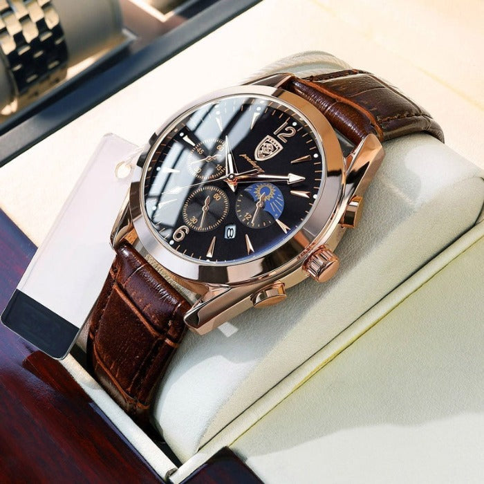 Herren Kleiduhr mit Lederarmband