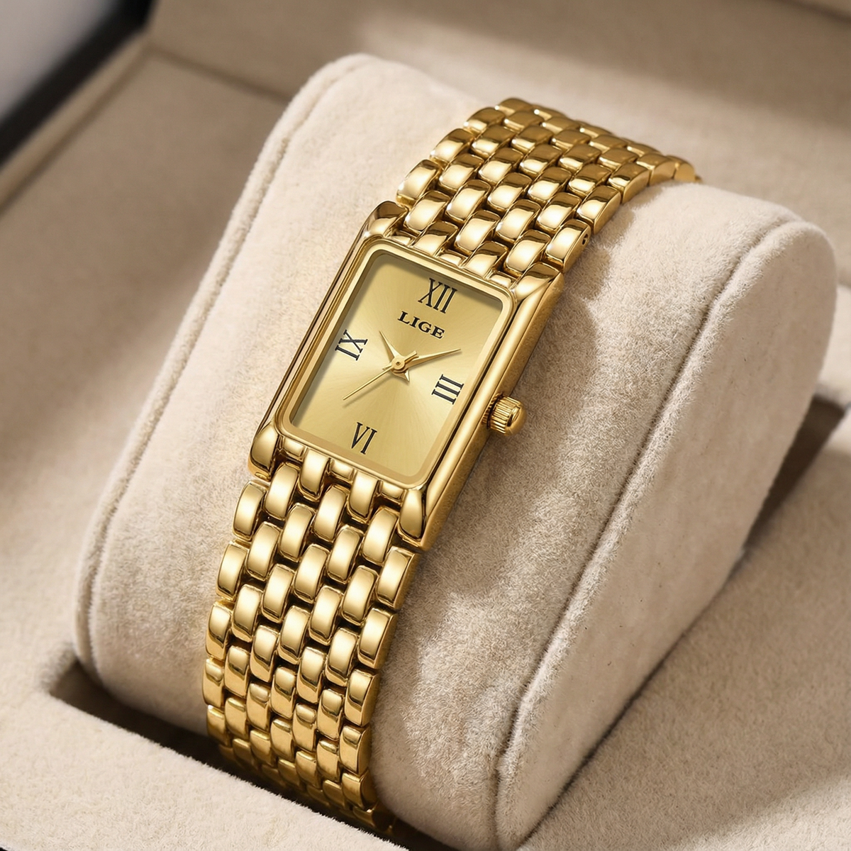Damen Armbanduhr Rechteckig Gold