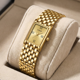 Damen Armbanduhr Rechteckig Gold
