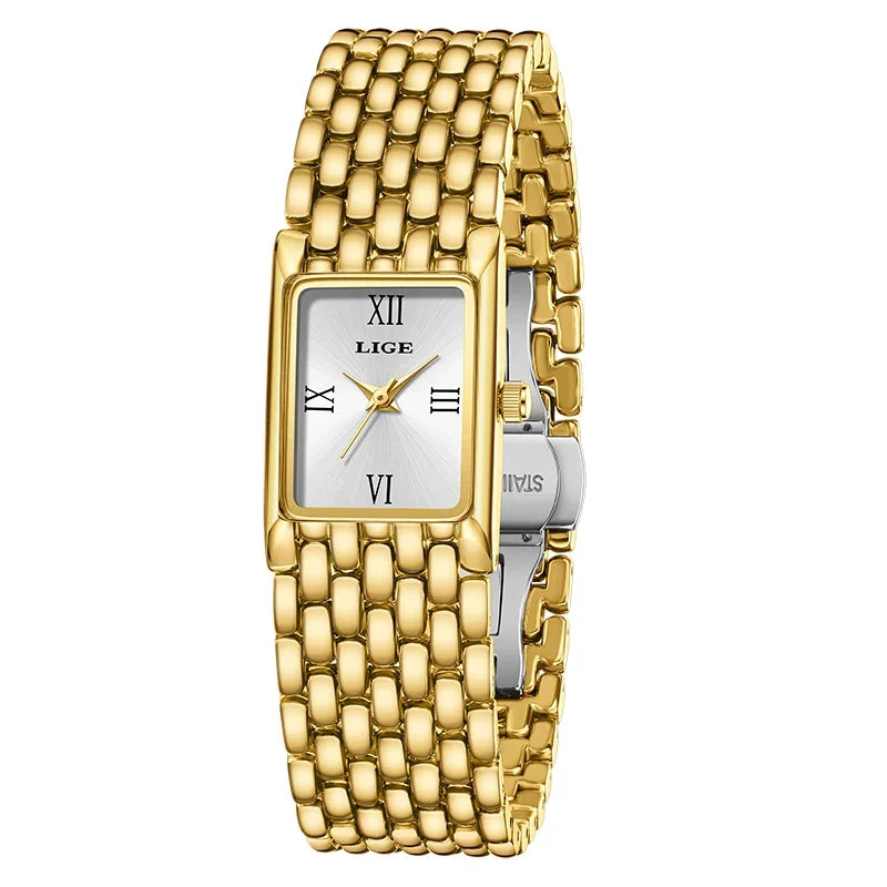 Damen Armbanduhr Rechteckig Gold