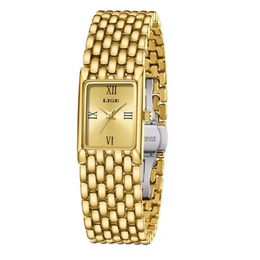 Damen Armbanduhr Rechteckig Gold
