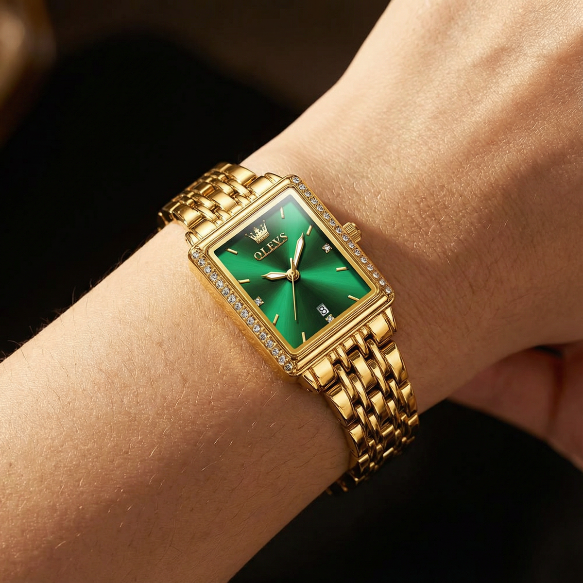 Damen Kleiduhr Rechteckig Goldfarben