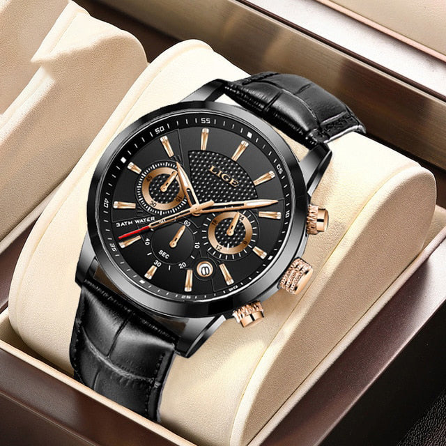Herren Multifunktionsuhr Leder