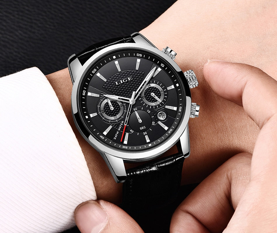 Herren Multifunktionsuhr Leder