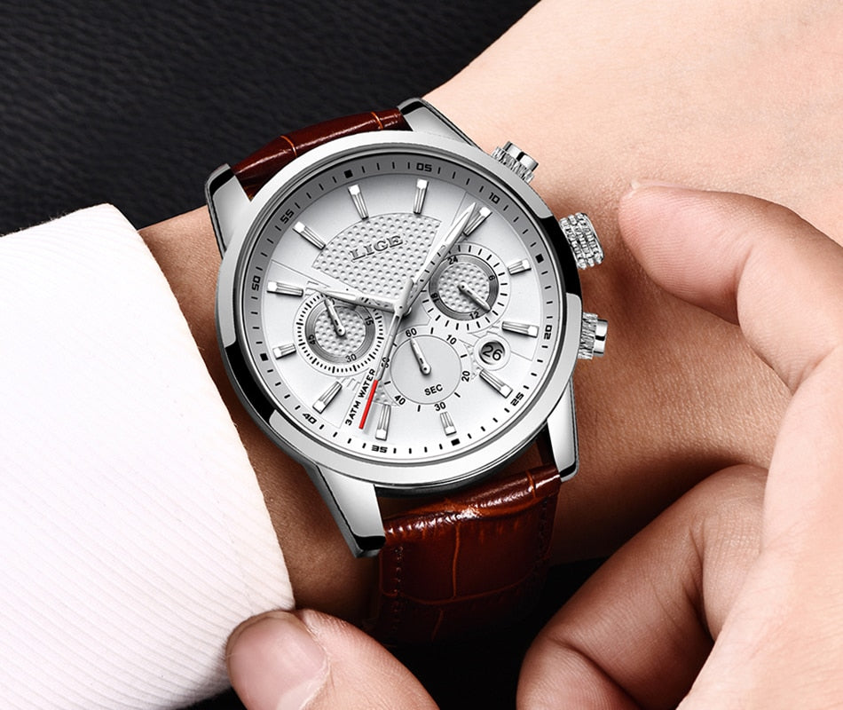 Herren Multifunktionsuhr Leder