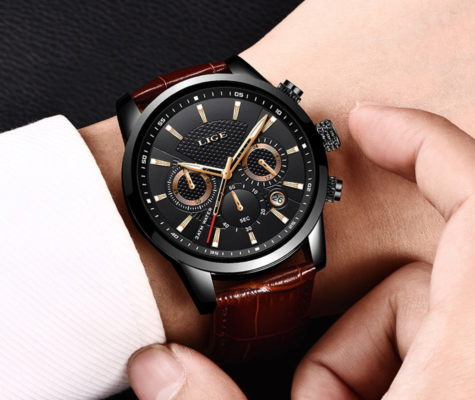 Herren Multifunktionsuhr Leder
