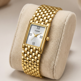 Damen Armbanduhr Rechteckig Gold